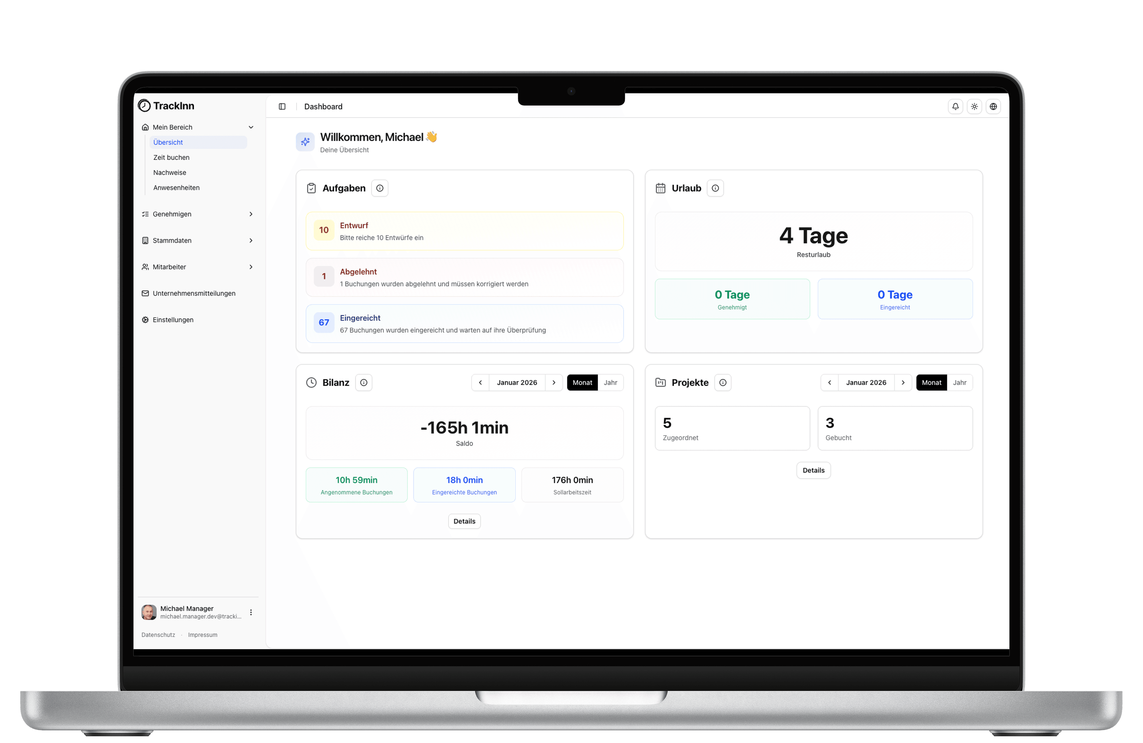 TrackInn Dashboard auf MacBook